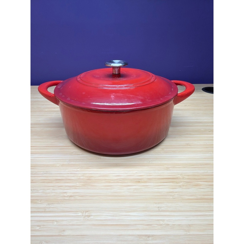 Tramontina 6 Qt Red Enameled Cast Iron Dutch Oven with Lid Used